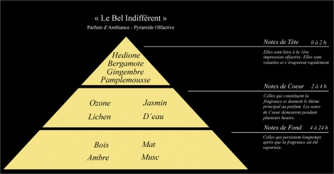 Pyramide olfactive Parfum d'ambiance Le Bel Indifférent - Lorenza-difilippo.fr