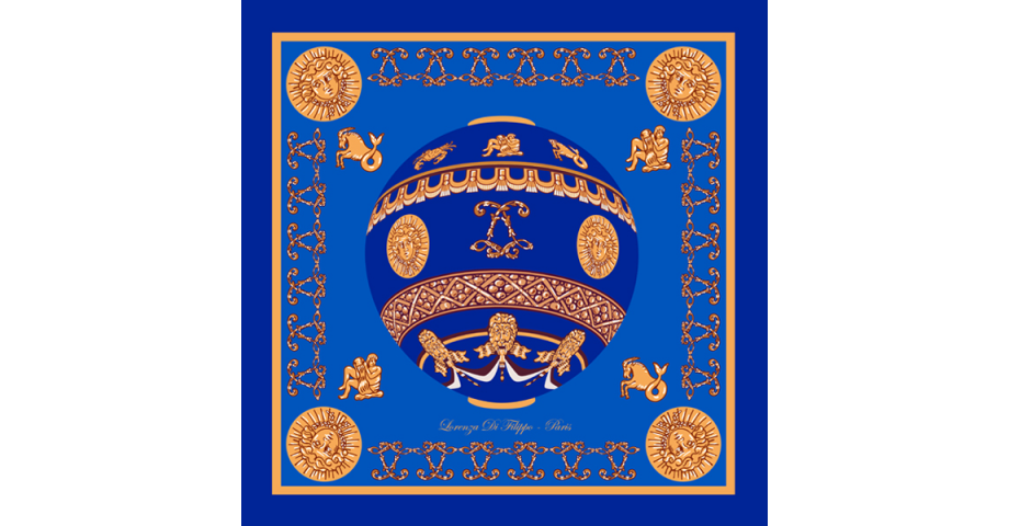 Foulard en soie - Modèle La Montgolfière bleue  - Lorenza-difilippo.fr