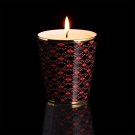 Pot à bougie en porcelaine Montana marron et rouge, flamme allumée