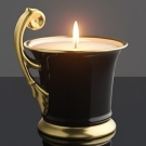 Porcelaine Royale noire, flamme allumée, or mat