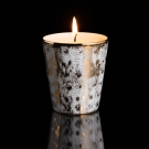 Bougie luxe Sahara blanc et or, Porcelaine de Limoges allumée, effet craquelé