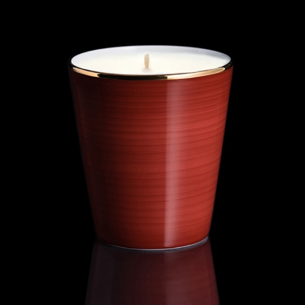 Pot à bougie Brun Rouge Limoges, filet d'or, décoré main