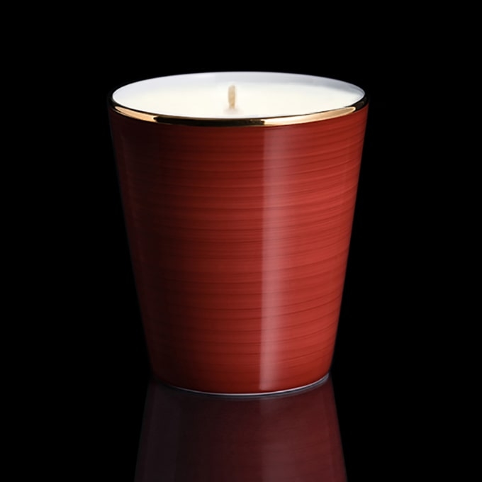Pot à bougie Brun Rouge Limoges, filet d'or, décoré main