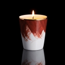 Pot à bougie Petra Châtaigne et Blanc Limoges, filet d'or, allumé