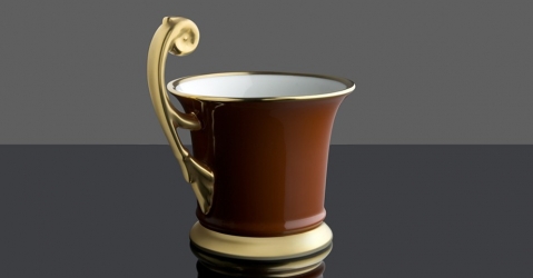 Tasse en porcelaine couleur caramel rehaussée d'or mat - Modèle Royale - Lorenza-difilippo.fr