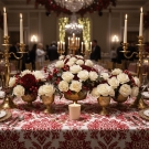 Pot à bougie Ivoire, centre de table festif or et rouge, événement luxe