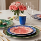 Pot à bougie Bleu Roi, centre de table festif coloré, assiettes et macarons