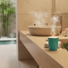 Pot à bougie Turquoise, ambiance spa zen, décor bois et bambou