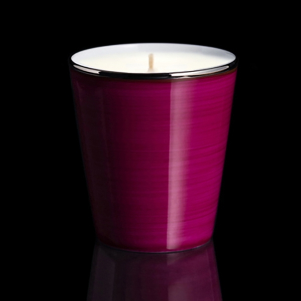 Pot à bougie Pourpre Limoges, filet platine