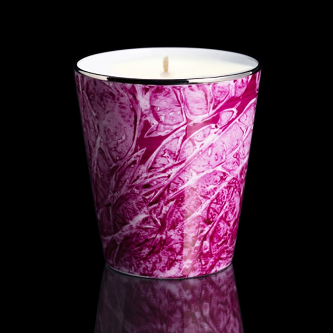 Pot à bougie Adélaïde Pourpre Limoges, filet platine