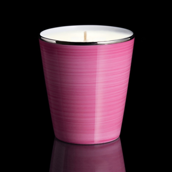 Pot à bougie Rose Carmin Limoges, filet platine