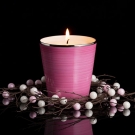 Pot à bougie Rose Carmin allumé, décor de perles roses et blanches