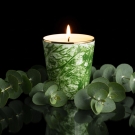 Pot à bougie Adélaïde Vert allumé, décor feuilles d'eucalyptus