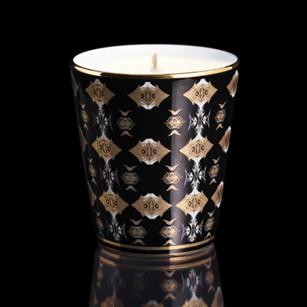 Pot à bougie Africa Noir Limoges, décor géométrique noir et or