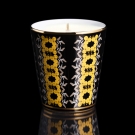 Pot à bougie Antique porcelaine Limoges, décor noir, jaune et or