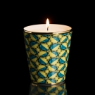 Pot à bougie porcelaine Amazonia jaune et turquoise, flamme allumée