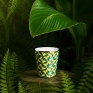 Pot à bougie Amazonia en porcelaine, décor ambiance feuilles tropicales