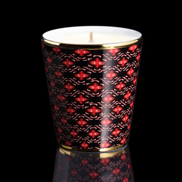 Pot à bougie Montana porcelaine de Limoges, décor marron et rouge