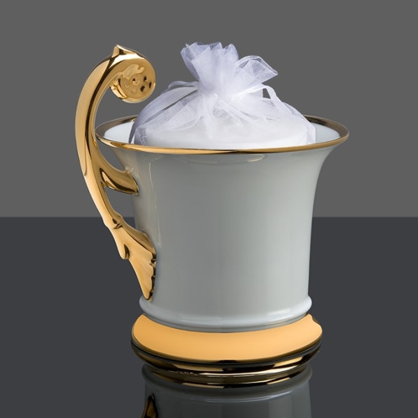 Bougie tasse Royale Porcelaine Limoges, blanche, vue principale avec recharge de bougie