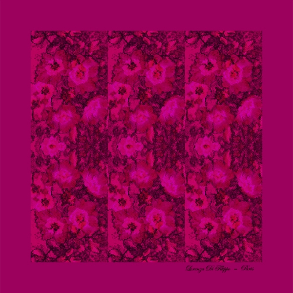 Carré de soie Maui 100 % soie, motif floral rose et pourpre