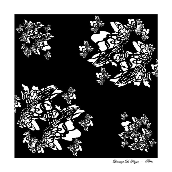 Carré de soie Krystal Noir 100 % soie, motif graphique