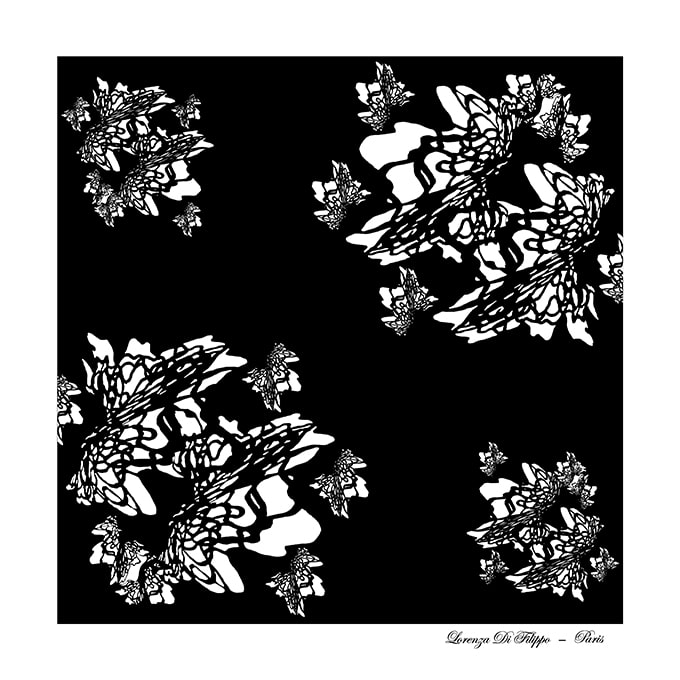 Carré de soie Krystal Noir 100 % soie, motif graphique