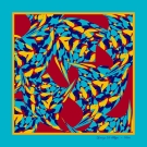 Carré de soie Anamélia 100 % soie, motif abstrait turquoise et jaune