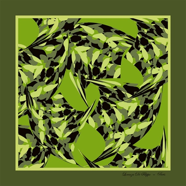 Carré de soie Anamélia 100 % soie, motif abstrait vert