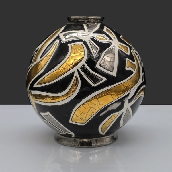 Boule en émaux de Longwy, Platinium, création Lorenza Di Filippo