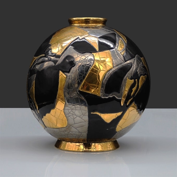 Boule Platinium en émaux de Longwy, décor noir, or et platine signé Lorenza Di Filippo