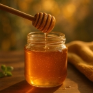 Pot de miel doré, note sucrée et chaleureuse de la bougie Harem