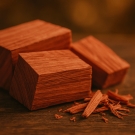 Morceaux de bois chaleureux utilisés comme note boisée et enveloppante dans la recharge de bougie Vanilla Sky