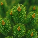 Jeunes pousses de pin vert illustrant la note de fond de la recharge de bougie Escapade Gourmande