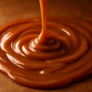 Caramel onctueux coulant en spirale illustrant la note de cœur de la recharge de bougie Escapade Gourmande