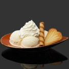 Assiette pétale caramel Alizée Lorenza Di Filippo, glace vanille et biscuit, porcelaine de luxe, filet or