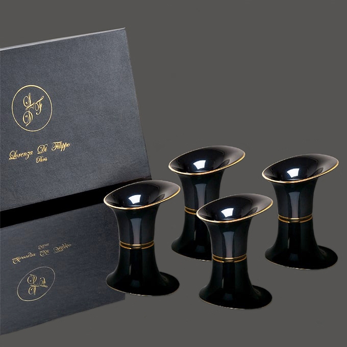 Coffret luxe 4 mises en bouche porcelaine noire filet or collection Alizée Lorenza Di Filippo