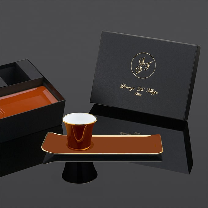 Coffret cadeau de luxe Lorenza Di Filippo, Café des Délices caramel en porcelaine