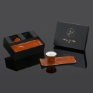 Coffret de luxe ensemble tasses à café et plateaux en porcelaine caramel  et or