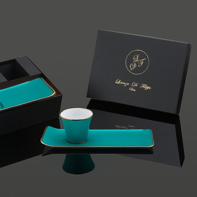 Coffret cadeau de luxe Lorenza Di Filippo, Café des Délices turquoise en porcelaine