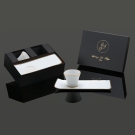 Coffret de luxe Lorenza Di Filippo, ensemble de tasses à café et plateaux Café des Délices blanc et or