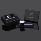 Coffret de luxe ensemble tasses à café et plateaux en porcelaine bleu marine et or