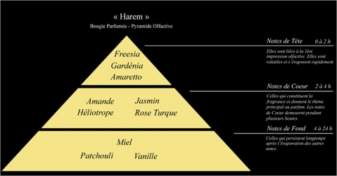 Pyramide olfactive bougie parfumée Harem - Lorenza-difilippo.fr