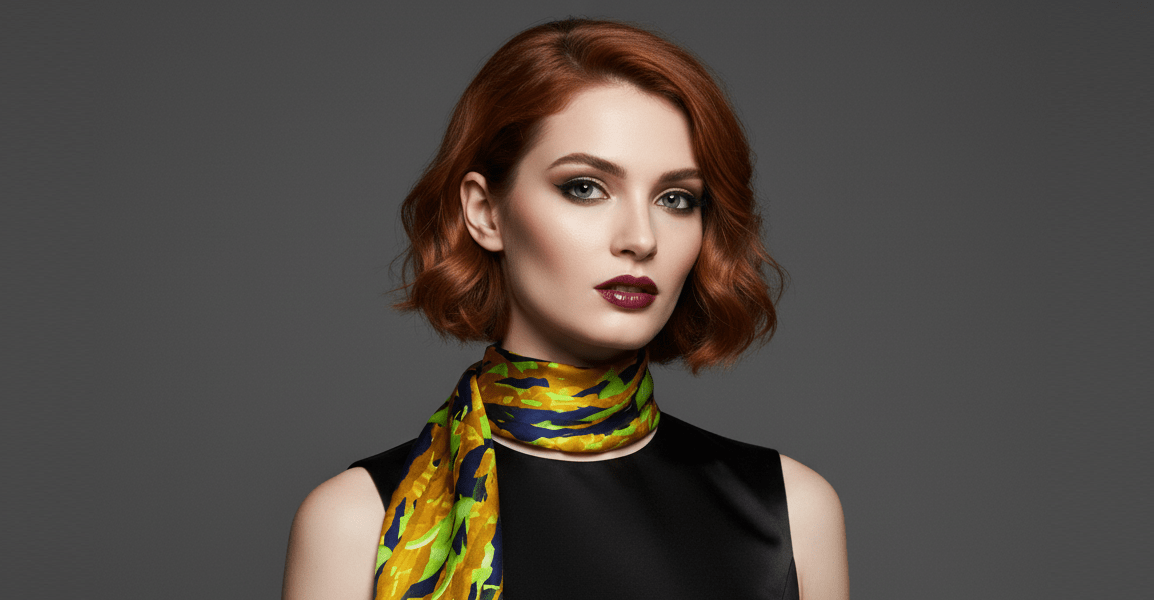 Carré de soie Maeva vert lumineux porté autour du cou